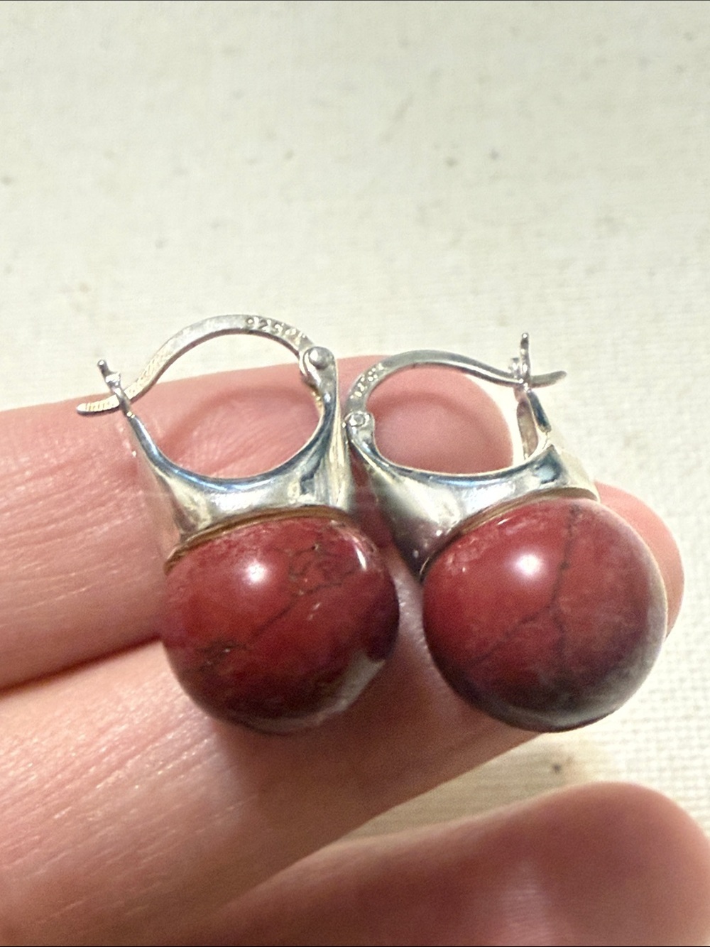 Sterling Silver 925 Red Stone Drop Earrings - Picture 2 of 11